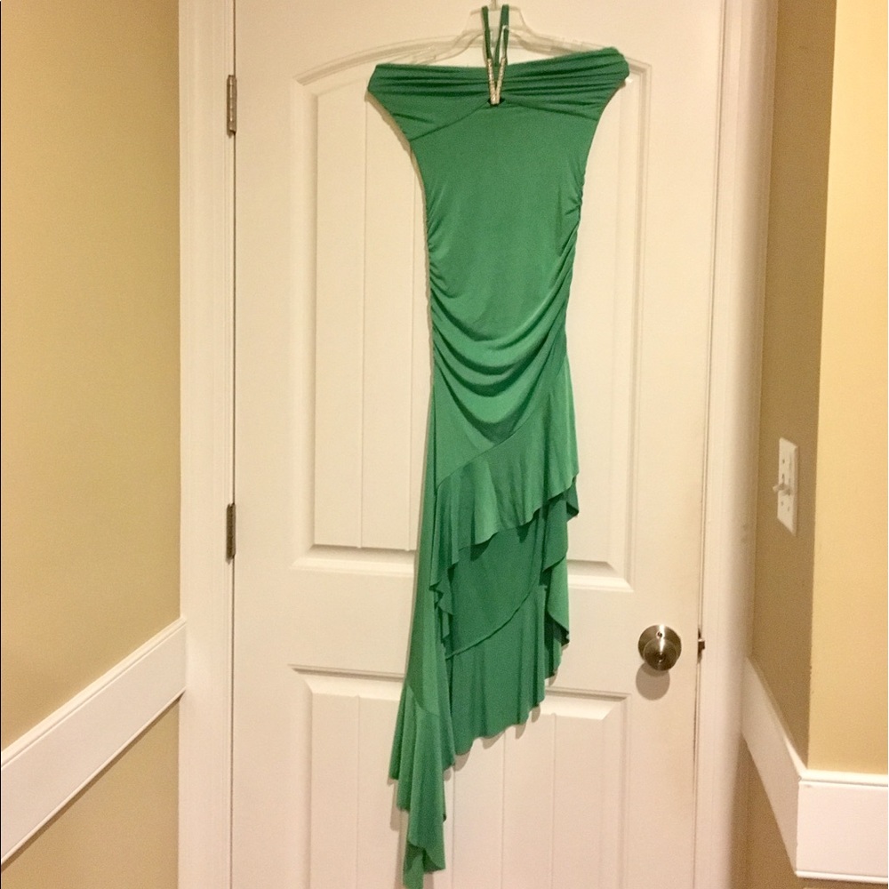 Green Asymmetrical Ruffle Women's Dress